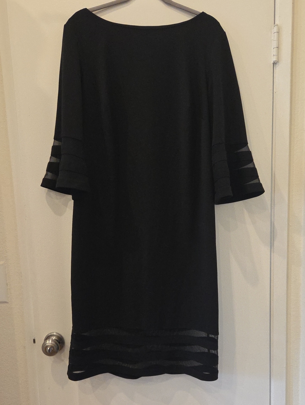 Calvin Klein Black Midi Shift Dress with Sheer Band Accents